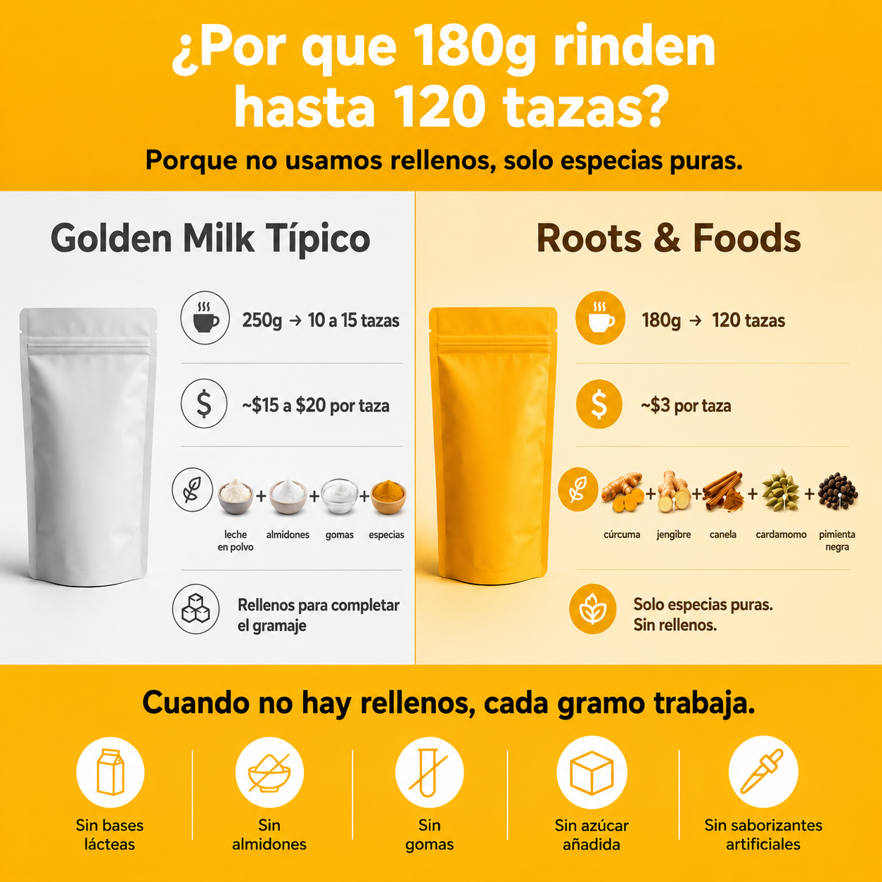 Golden Milk | Leche Dorada Orgánica en Polvo — 120 Tazas, Sin Rellenos